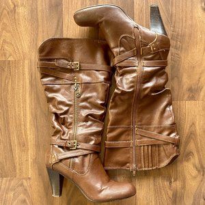 GUESS Wide Calf Brown Leather Knee High Boots size 7.5